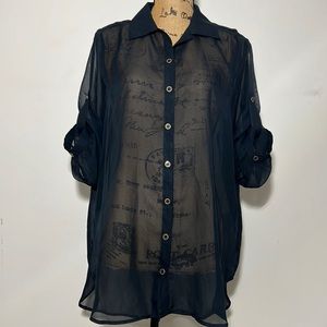 QC-QUEEN COLLECTION || Sheer Black Button Down Shirt. Sz. XS